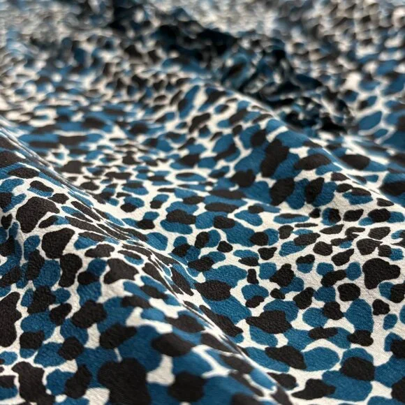 Alfani Petite 12P Silk Sleeveless Blouse Blue Black‎ Animal Print Ruffle Top - Picture 6 of 10